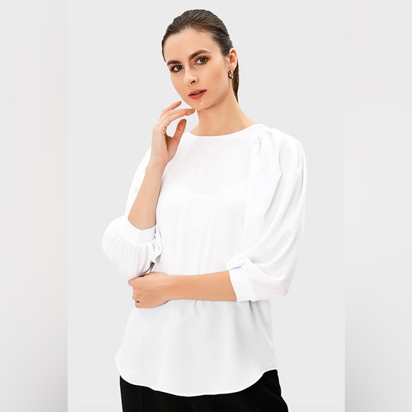 Puff Sleeve Fine Twill Blouse - Picture 1 of 7